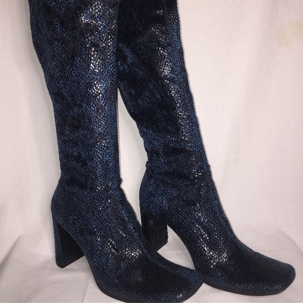 Y2K knee high faux snake skin high heel boots